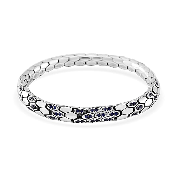 Shop Lc Simulated Blue Diamond HexaLuxe Bangle Bracelet In Sterling Silver (8.00 In)