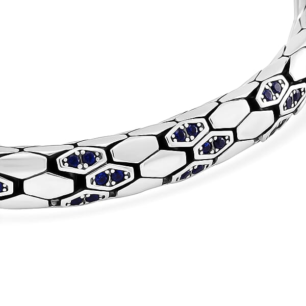 Shop Lc Simulated Blue Diamond HexaLuxe Bangle Bracelet In Sterling Silver (8.00 In)