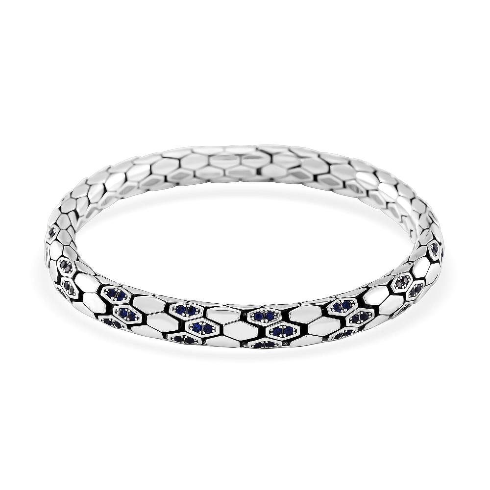 shop lc Simulated Blue Diamond HexaLuxe Bangle Bracelet in Sterling Silver (8.00 In)