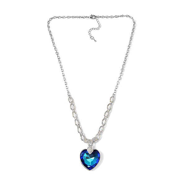 Shop Lc Simulated Blue Quartz And Mystic White Austrian Crystal Heart Necklace In Silvertone 20-22 Inches