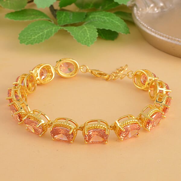 Shop Lc Simulated Champagne Diamond Link Bracelet In Goldtone (7.0-8.0In)