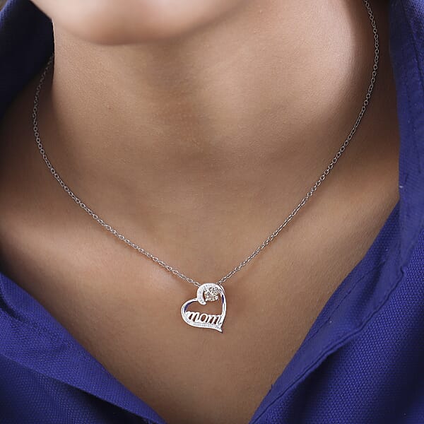 Shop Lc Simulated Champagne Diamond Mom Heart Pendant In Sterling Silver With Stainless Steel Necklace 20 Inches 0.80 Ctw