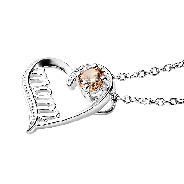 Shop Lc Simulated Champagne Diamond Mom Heart Pendant In Sterling Silver With Stainless Steel Necklace 20 Inches 0.80 Ctw