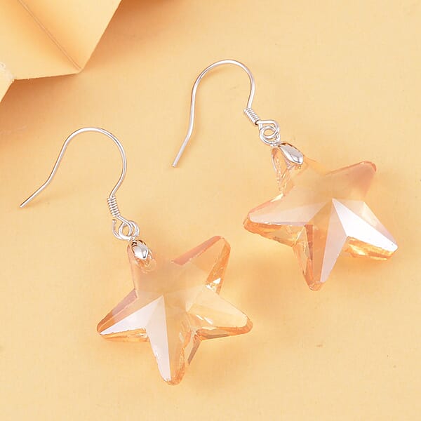 Shop Lc Simulated Champagne Quartz Star Earrings In Rhodium Over Sterling Silver