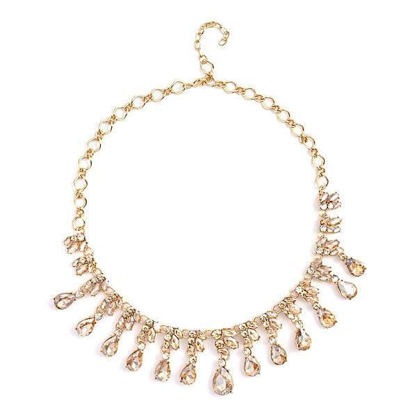 Shop Lc Simulated Champagne Sapphire And Champagne Austrian Crystal Earrings And Necklace 20-22 Inches In Goldtone