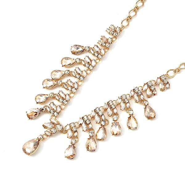 Shop Lc Simulated Champagne Sapphire And Champagne Austrian Crystal Earrings And Necklace 20-22 Inches In Goldtone