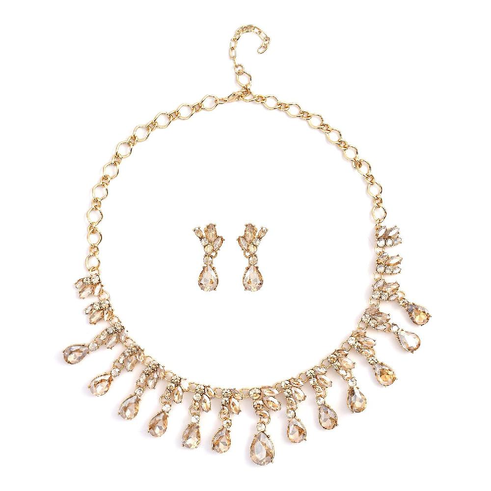 shop lc Simulated Champagne Sapphire and Champagne Austrian Crystal Earrings and Necklace 20-22 Inches in Goldtone