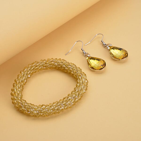 Shop Lc Simulated Citrine Beaded Stretch Bracelet And Drop Earrings In Silvertone