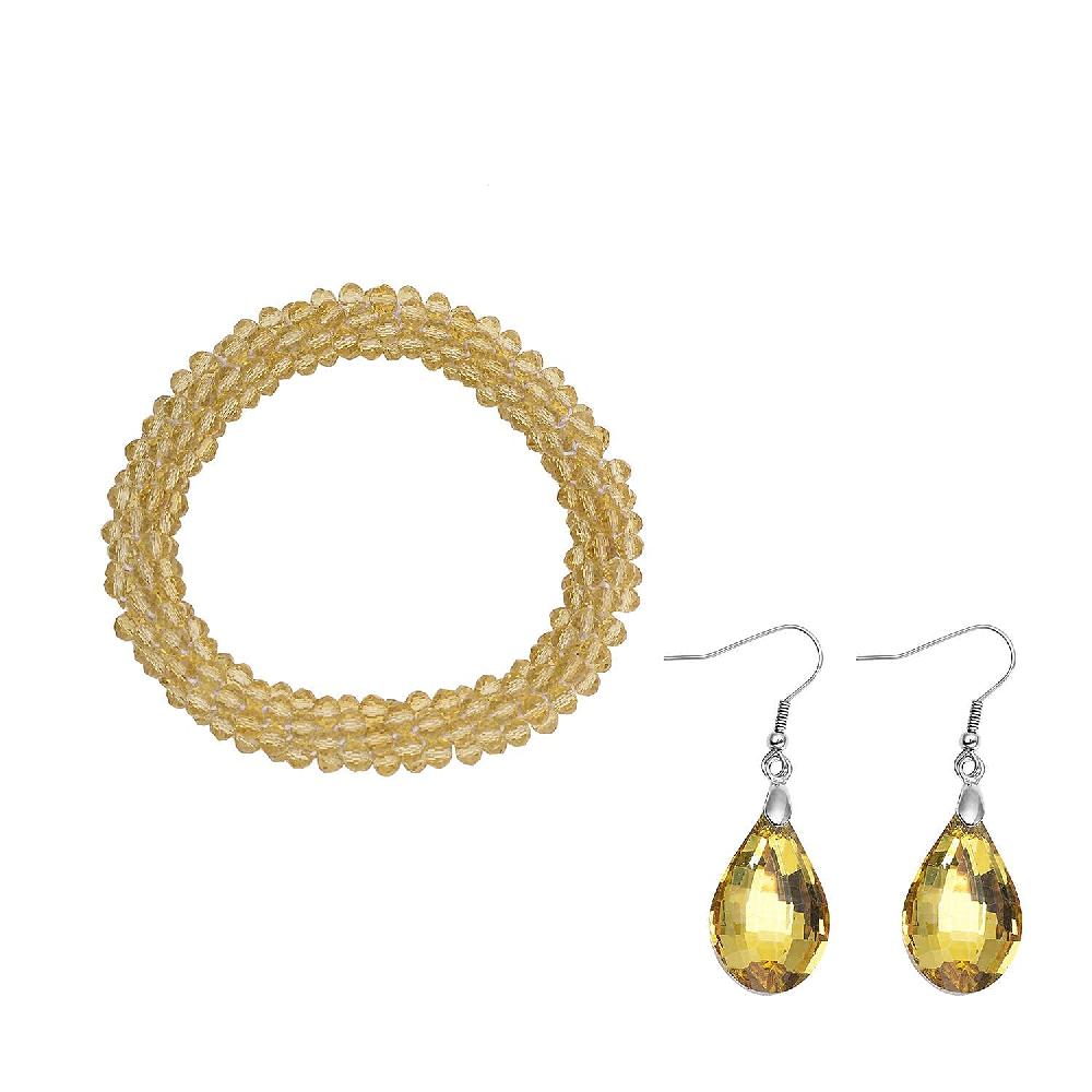 shop lc Simulated Citrine Beaded Stretch Bracelet and Drop Earrings in Silvertone