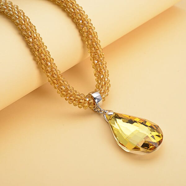 Shop Lc Simulated Citrine Pendant With Beaded Necklace 18-20 Inches In Silvertone