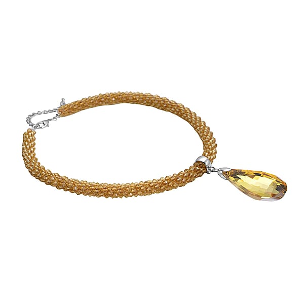 Shop Lc Simulated Citrine Pendant With Beaded Necklace 18-20 Inches In Silvertone