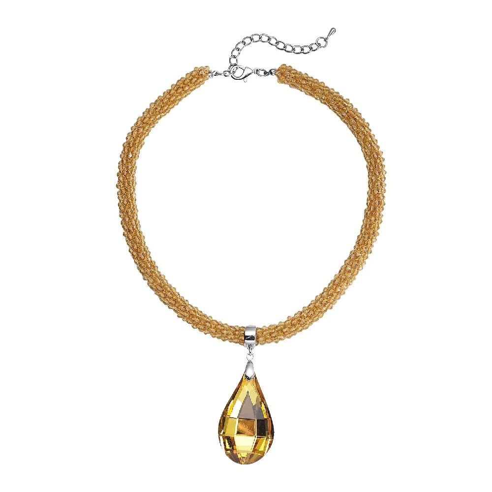 shop lc Simulated Citrine Pendant with Beaded Necklace 18-20 Inches in Silvertone