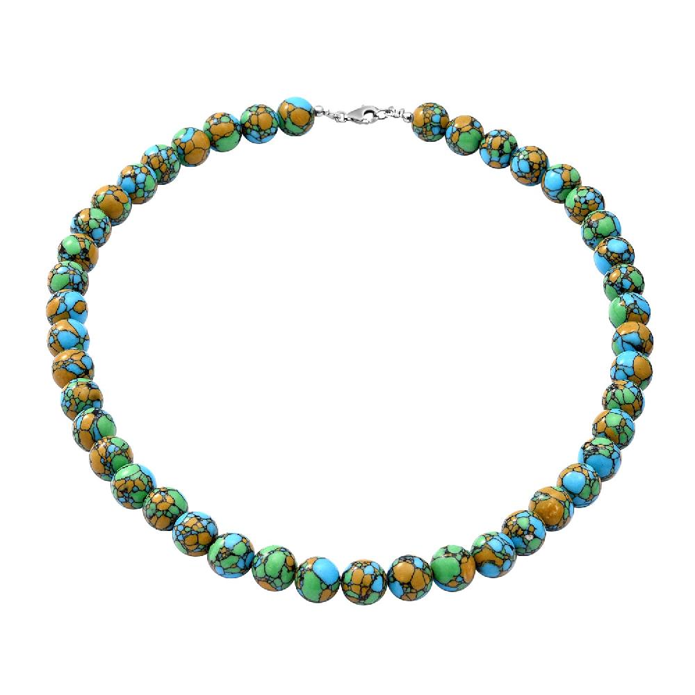 shop lc Simulated Copper Turquoise Beaded Necklace in Sterling Silver 18 Inches 250.00 ctw