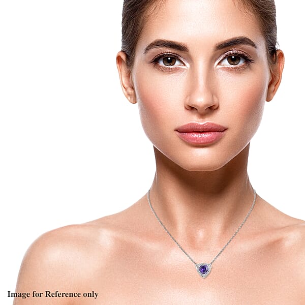 Shop Lc Simulated Dark Purple Diamond And Simulated Diamond 0.20 Ctw Heart Halo Necklace 18 Inches In Silvertone