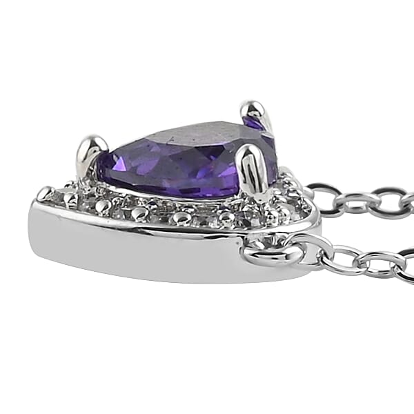 Shop Lc Simulated Dark Purple Diamond And Simulated Diamond 0.20 Ctw Heart Halo Necklace 18 Inches In Silvertone