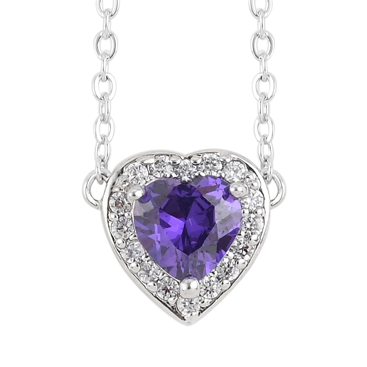 shop lc Simulated Dark Purple Diamond and Simulated Diamond 0.20 ctw Heart Halo Necklace 18 Inches in Silvertone