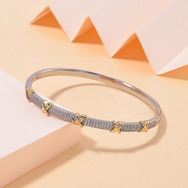 Shop Lc Simulated Diamond 10.00 Ctw XOXO Bangle Bracelet In Dualtone (7.50 In)