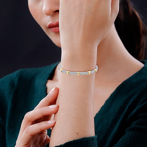 Shop Lc Simulated Diamond 10.00 Ctw XOXO Bangle Bracelet In Dualtone (7.50 In)