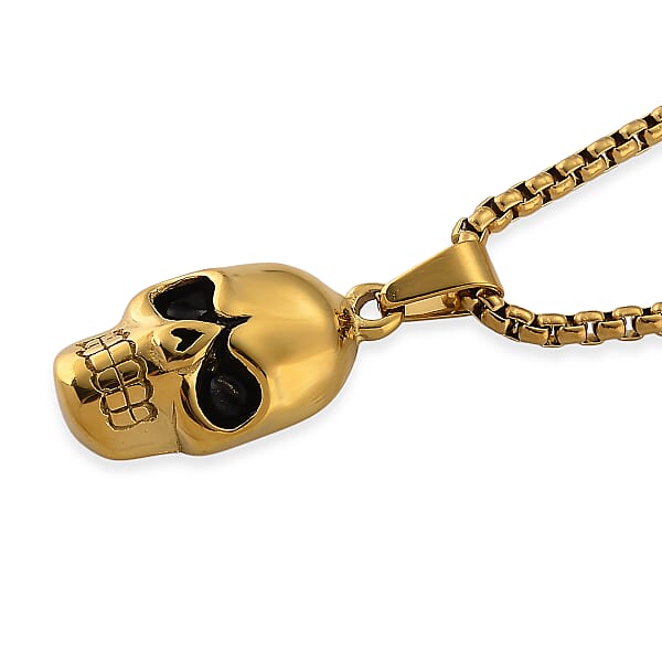 Shop Lc Simulated Diamond Bold Skull Pendant Necklace In ION Plated YG Stainless Steel 0.30 Ctw (20-22 Inches)