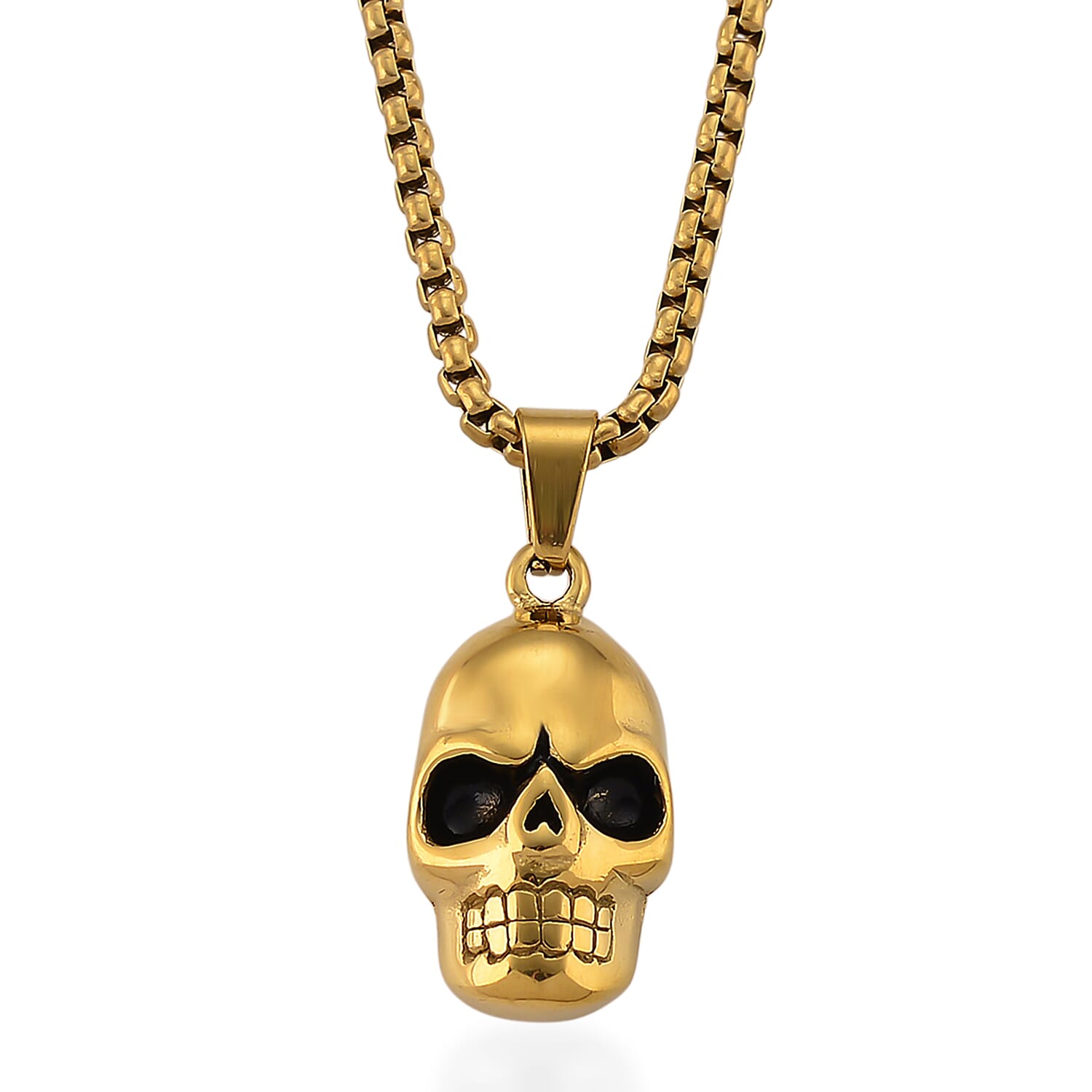 shop lc Simulated Diamond Bold Skull Pendant Necklace in ION Plated YG Stainless Steel 0.30 ctw (20-22 Inches)