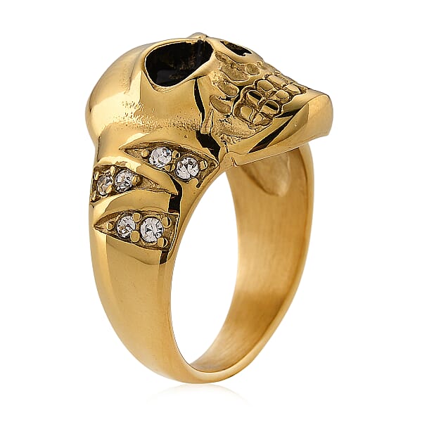 Shop Lc Simulated Diamond Bold Skull Ring In ION Plated YG Stainless Steel 0.30 Ctw