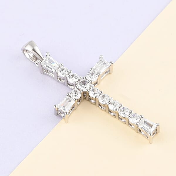 Shop Lc Simulated Diamond Cross Pendant Without Chain In Sterling Silver