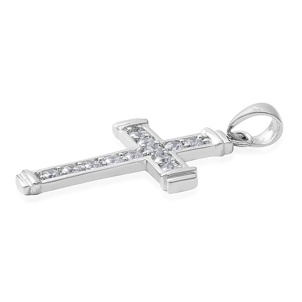 Shop Lc Simulated Diamond Cross Pendant Without Chain In Sterling Silver