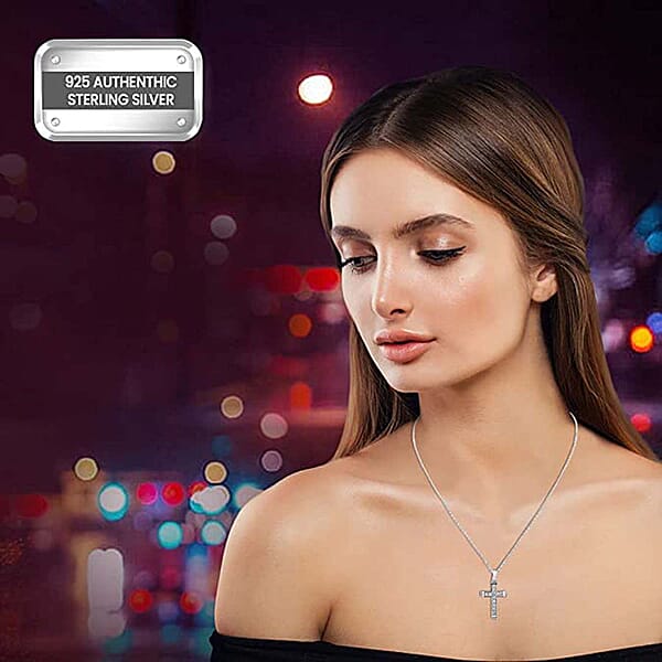 Shop Lc Simulated Diamond Cross Pendant Without Chain In Sterling Silver