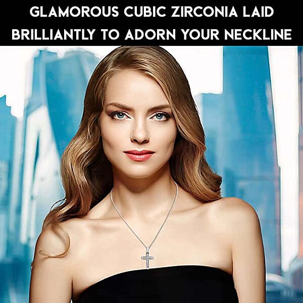 Shop Lc Simulated Diamond Cross Pendant Without Chain In Sterling Silver