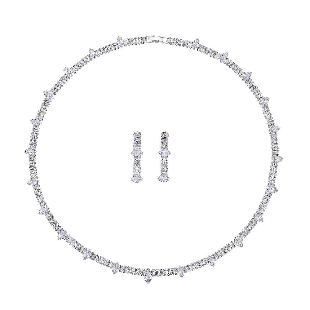 shop lc Simulated Diamond Designer Style Everyday Luxury Set Necklace 20 Inches and Earrings in Silvertone