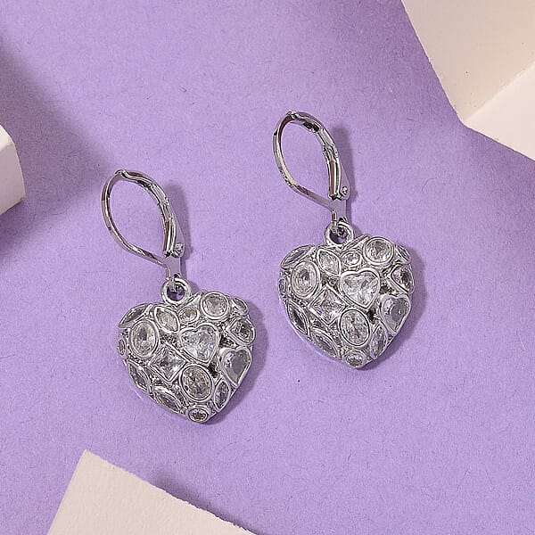 Shop Lc Simulated Diamond Heart Earrings In Silvertone