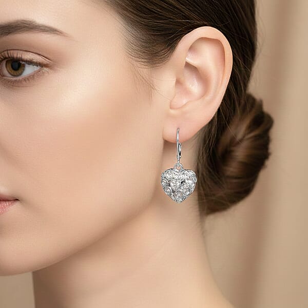 Shop Lc Simulated Diamond Heart Earrings In Silvertone