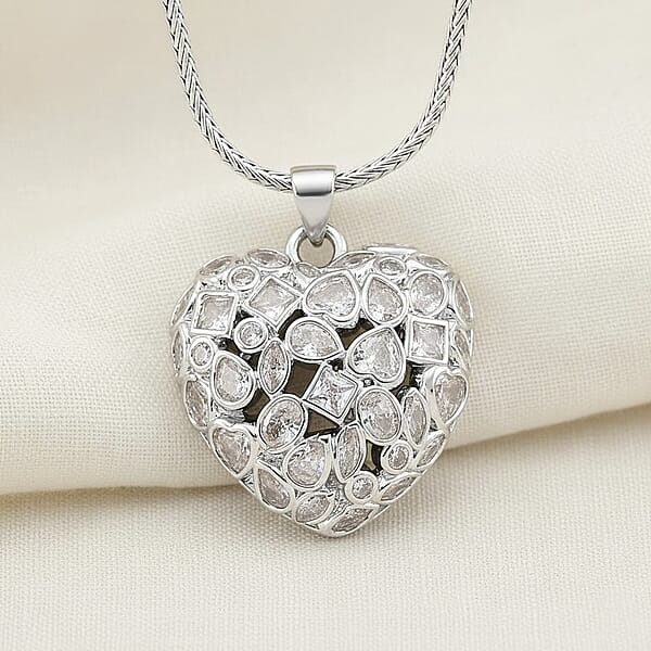 Shop Lc Simulated Diamond Heart Pendant Necklace In Silvertone 20-21.5 Inches