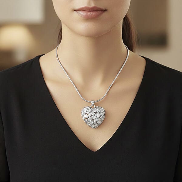 Shop Lc Simulated Diamond Heart Pendant Necklace In Silvertone 20-21.5 Inches