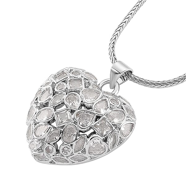 Shop Lc Simulated Diamond Heart Pendant Necklace In Silvertone 20-21.5 Inches