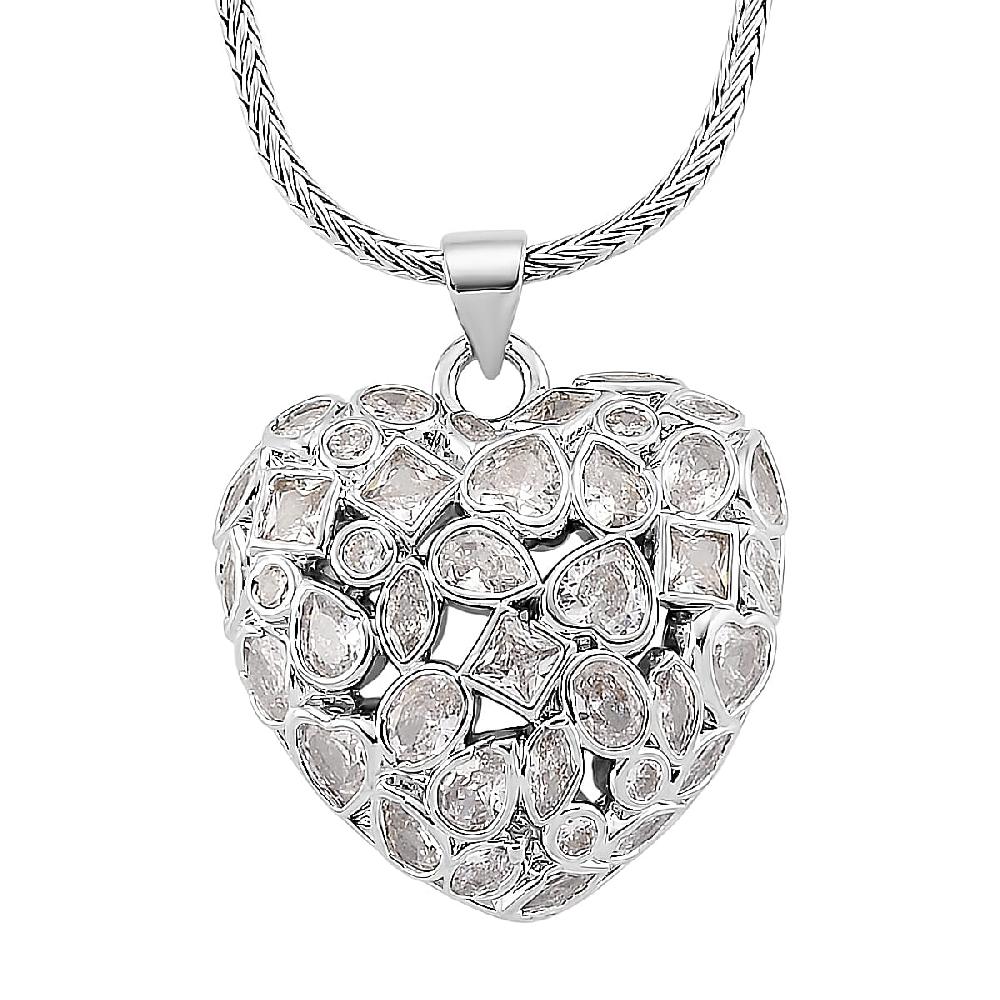 shop lc Simulated Diamond Heart Pendant Necklace in Silvertone 20-21.5 Inches