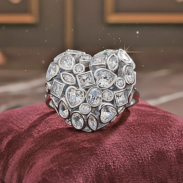 Shop Lc Simulated Diamond Heart Ring In Silvertone (Size 6.5-8.5)