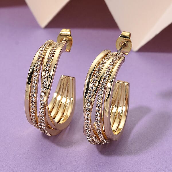 Shop Lc Simulated Diamond Hoop Earrings In Goldtone
