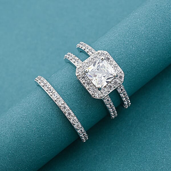 Shop Lc Simulated Diamond Set Of 2 Stackable Ring In Silvertone