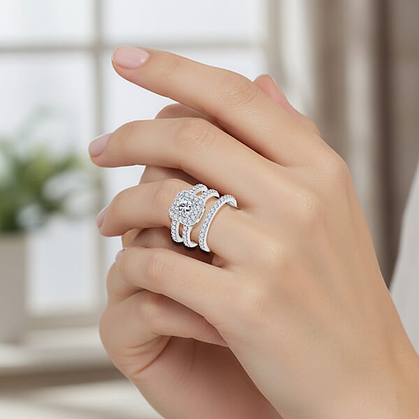 Shop Lc Simulated Diamond Set Of 2 Stackable Ring In Silvertone