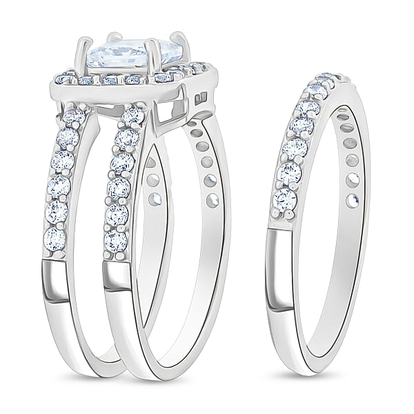 Shop Lc Simulated Diamond Set Of 2 Stackable Ring In Silvertone