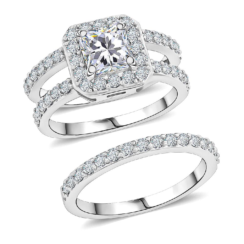 shop lc Simulated Diamond Set of 2 Stackable Ring in Silvertone