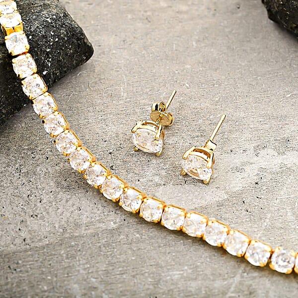 Shop Lc Simulated Diamond Tennis Bracelet (7.00 In) And Stud Earrings In Goldtone