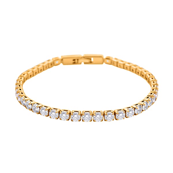 Shop Lc Simulated Diamond Tennis Bracelet (7.00 In) And Stud Earrings In Goldtone