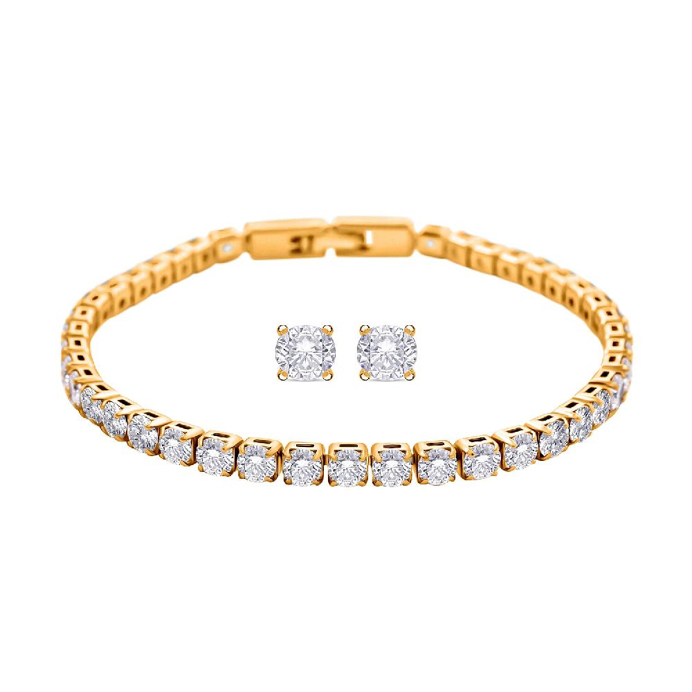 shop lc Simulated Diamond Tennis Bracelet (7.00 In) and Stud Earrings in Goldtone
