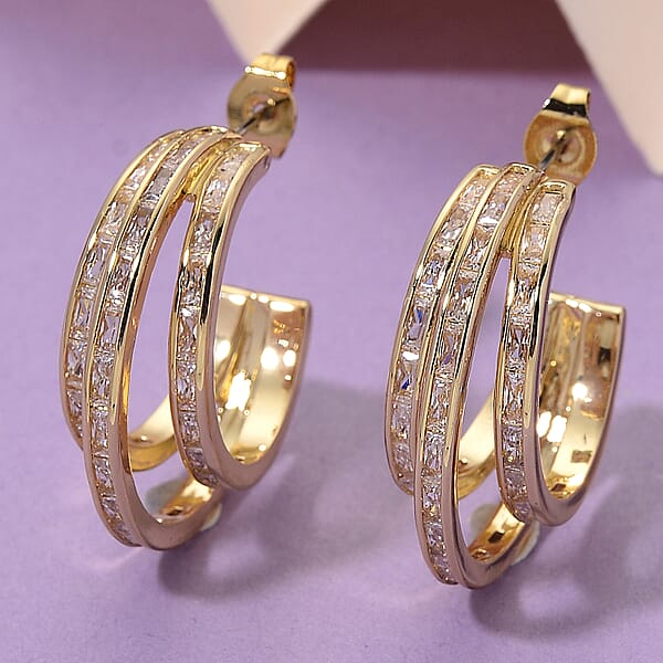 Shop Lc Simulated Diamond Three-Row Brilliance Hoop Earrings In Goldtone