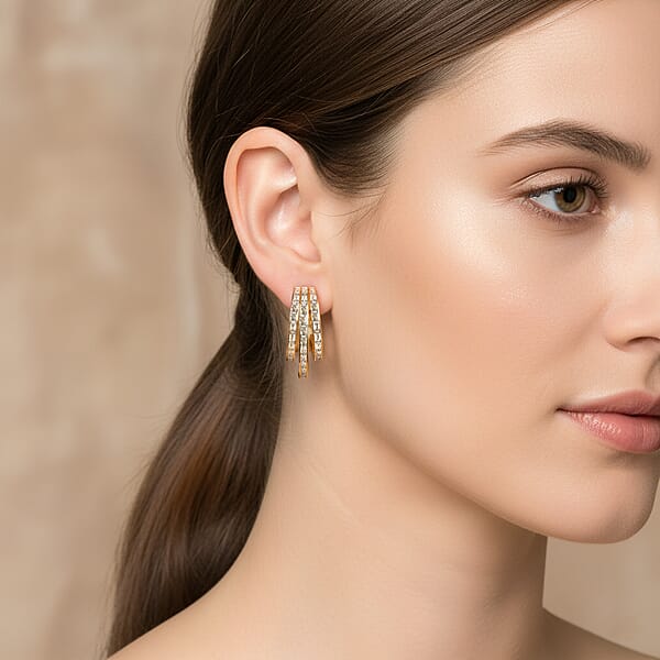 Shop Lc Simulated Diamond Three-Row Brilliance Hoop Earrings In Goldtone