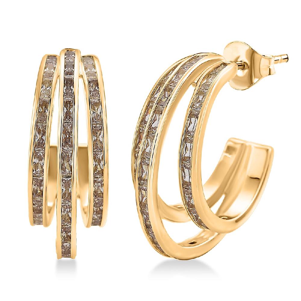 shop lc Simulated Diamond Three-Row Brilliance Hoop Earrings in Goldtone