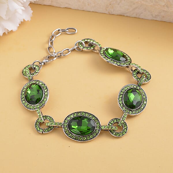 Shop Lc Simulated Emerald And Neon Green Austrian Crystal Bracelet In Silvertone (7.50-9.0In)