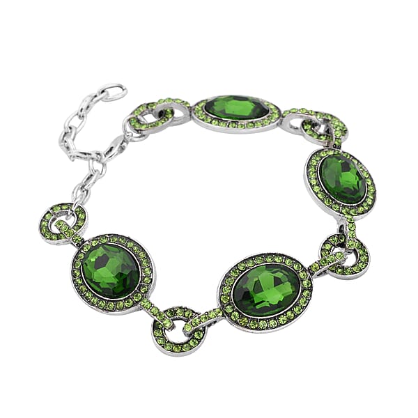 Shop Lc Simulated Emerald And Neon Green Austrian Crystal Bracelet In Silvertone (7.50-9.0In)